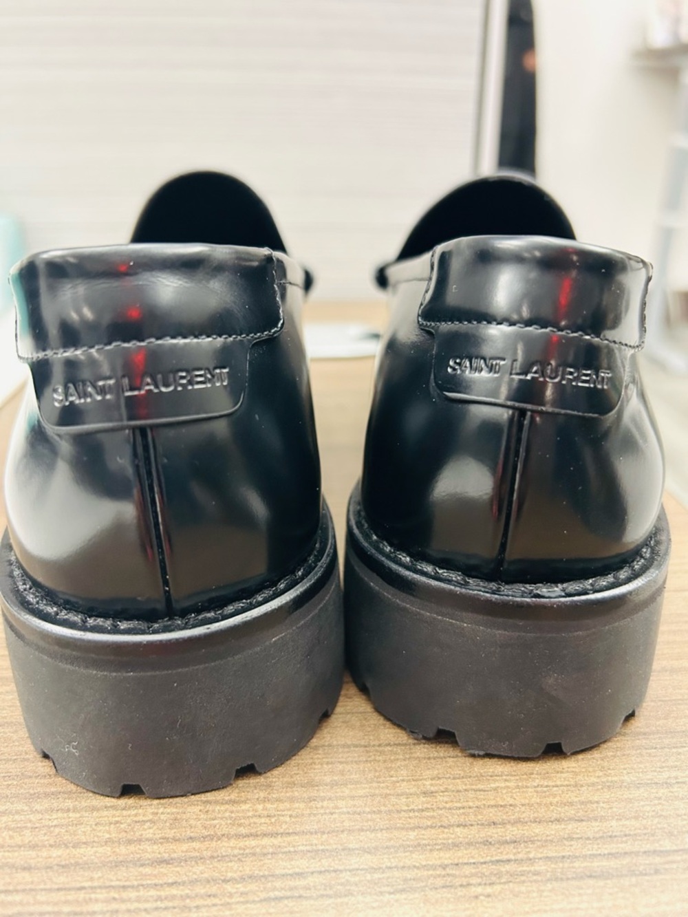 Saint Laurent Black Leather Penny Loafers - Picture 4 of 10